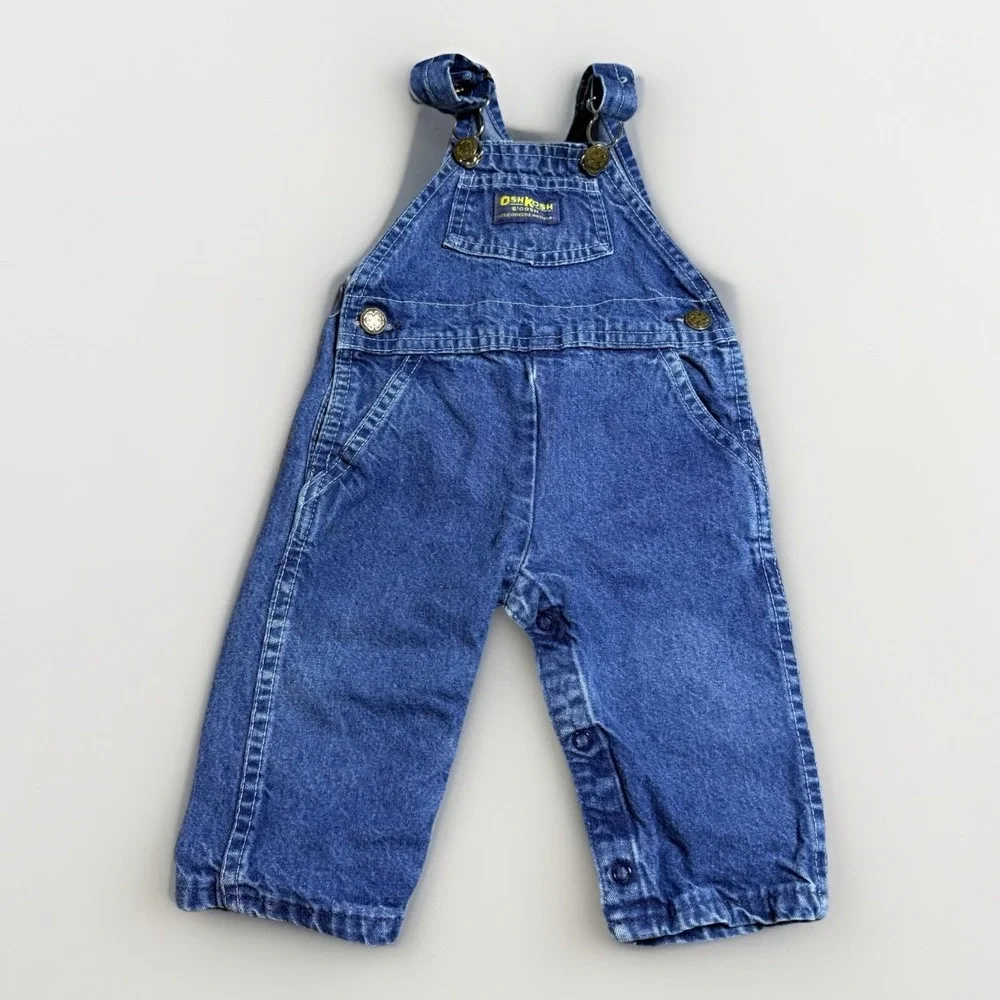 Vintage OshKosh B'Gosh Overalls 6-9M Made in USA Vestbak Denim Baby Blue 90s